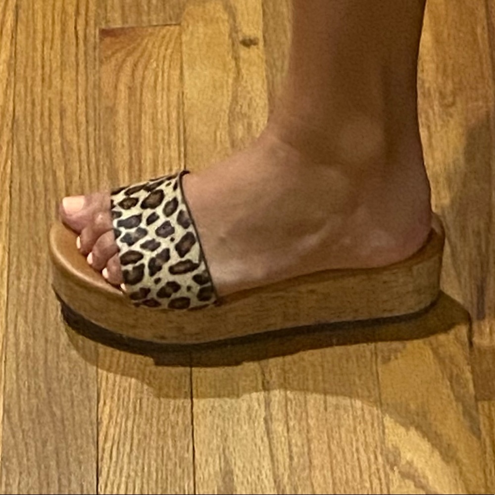 Sundance size 38 leopard calf hair wedge; made in Italy